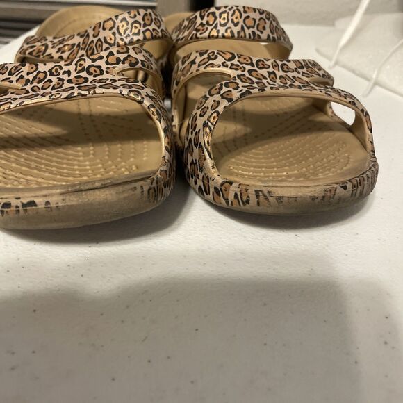 Crocs Leopard Cheetah Print Wedge Strappy Slides Sandals Size 7 - Picture 7 of 10
